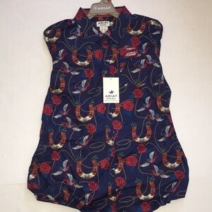 NWT Ariat Real Womens Button Down Long Sleeve Shirt | Riley Rose Print | Size XL